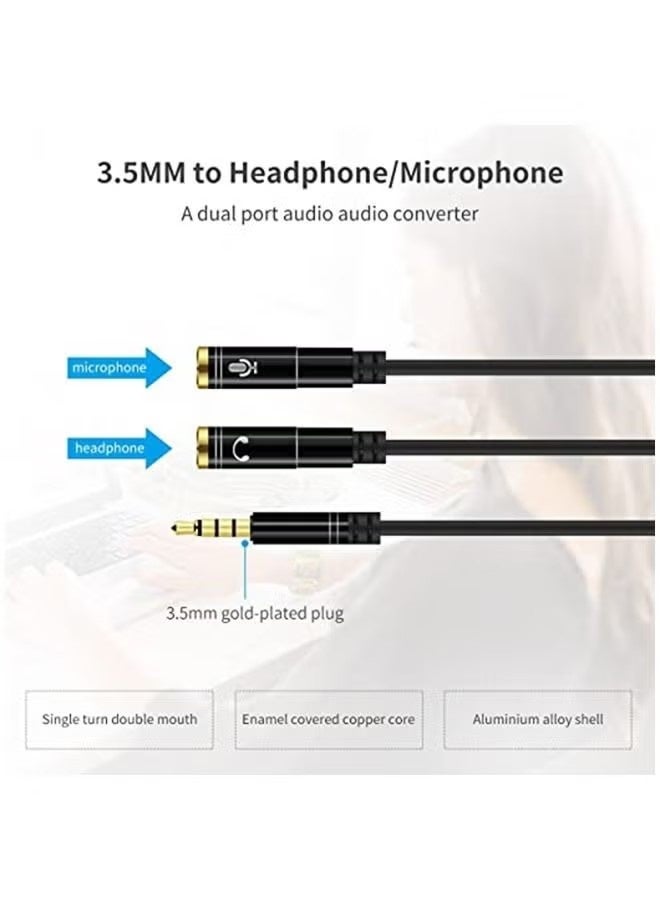 محول سماعة ميكروفون موبايل 3.5 ملم، كابل تمديد ميكروفون وسماعة، محول جاك Aux لهاتف، كمبيوتر، لابتوب - Image 3